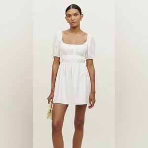 Reformation White Woods Mini Dress in Cotton w/ Puffed Sleeves ⭐️ NWOT ⭐️ Size L